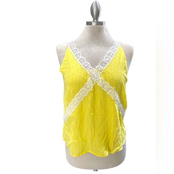 No label bright yellow white flower lace trim shiny gold threads lined brandnew - Picture 1 of 3